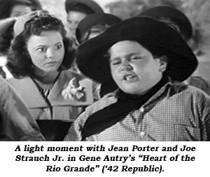 A light moment with Jean Porter and Joe Strauch Jr. in Gene Autry's "Heart of the Rio Grande" ('42 Republic).