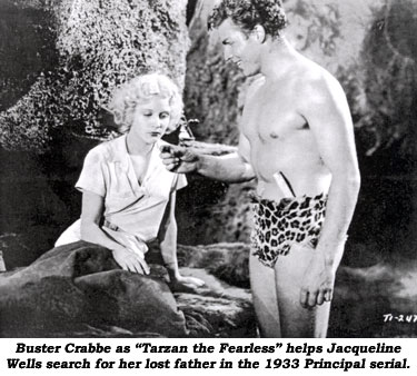 Buster Crabbe as "Tarzan the Fearless" helps Jacqueline Wells search for her lost father in the 1933 Principal serial.