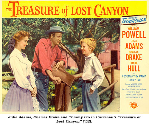 Julie Adams, Charles Drake and Tommy Ivo in Universal's "Treasure of Lost Canyon" ('52).