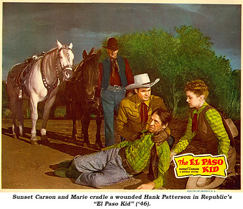 Sunset Carson and Marie cradle a wounded Hank Patterson in Republic's "El Paso Kid" ('46).