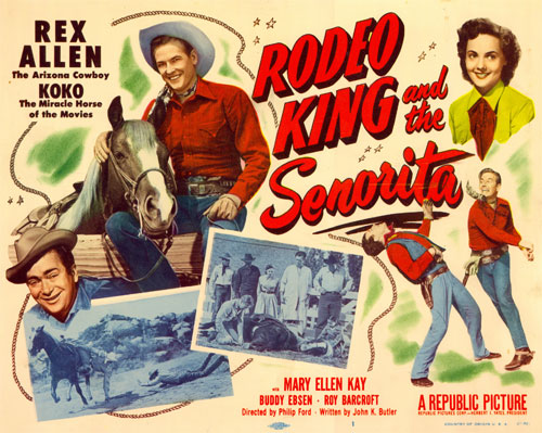 Title card to Rex Allen's "Rodeo King and the Senorita" with Mary Ellen Kay.