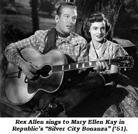 Rex Allen sings to Mary Ellen Kay in Republic's "Silver City Bonanza" ('51).