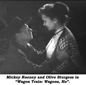 Mickey Rooney and Olive Sturgess in "Wagon Train: Wagons, Ho".