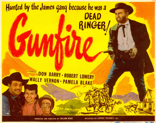 Title card for "Gunfire" starring Don Barry.