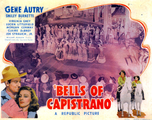 Title card to "Bells of Capistrano" with Gene Autry and Virginia Grey.