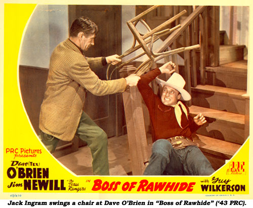 Jack Ingram swings a chair at Dave O'Brien in "Boss of Rawhide" ('43 PRC).