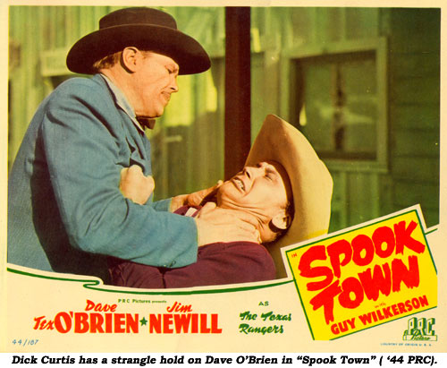 Dick Curtis has a strangle hold on Dave O'Brien in "Spook Town" ('44 PRC).