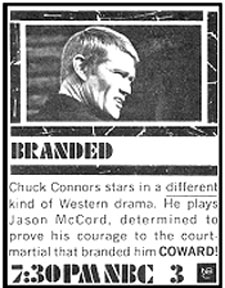 TV GUIDE ad for "Branded" starrig Chuck Connors.