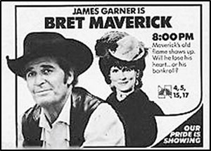 James Garner is "Bret Maverick". Newspaper ad for the show.