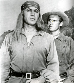 Michael Ansara as Cochise and John Lupton as Tom Jeffords in "Broken Arrow".