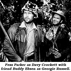 Fess Parker as Davy Crockett with friend Buddy Ebsen as Georgie Russell.