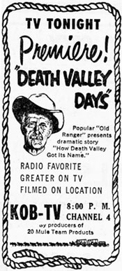 Newspaper TV ad for "Death Valley Days" Premiere!