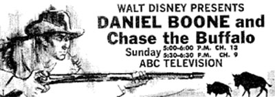 TV GUIDE ad for "Walt Disney Presents: Daniel Boone and Chase the Buffalo".