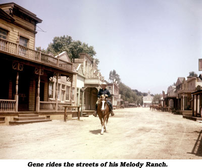 Gene rides the streets of his Melody Ranch.