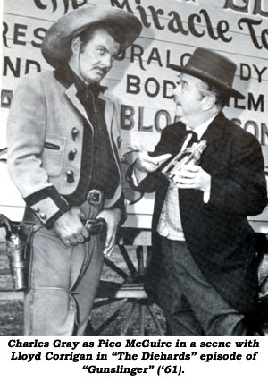 Charles Gray as Pico McGuire in a scene with Lloyd Corrigan in "The Diehards" episode of "Gunslinger" ('61).