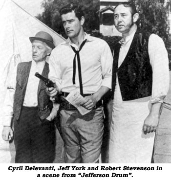 Cyril Delevanti, Jeff York and Robert Stevenson in a scene from "Jefferson Drum".
