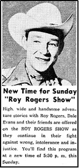"Roy Rogers Show" ad from TV GUIDE.