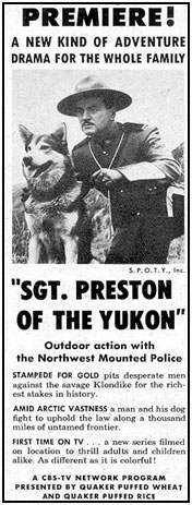 Newspaper ad for "Sgt. Preston of the Yukon".