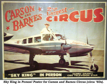 Carson and Barnes Circus poster announcing  personal appearance of Kriby Grant as Sky King.