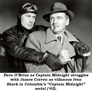 Dave O'Brien as Captain Midnight struggles with James Craven as villianous Ivan Shark in Columbia's "Captain Midnight" serial ('42).
