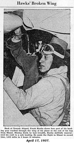Article "Hawks' Broken Wing" from April 17. 1937 newspaper.