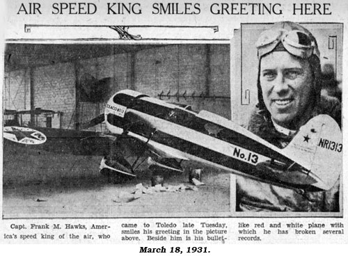 Article "Air Speed King Smiles Greeting Here" from March 18, 1931 newspaper.