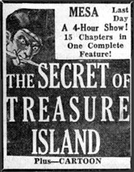 "the Secret of Treasure Island" ad for 4-hour show.