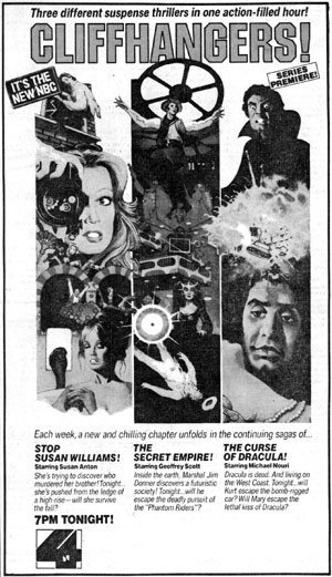 Large TV GUIDE ad for "Cliffhangers!".
