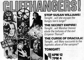 Small TV GUIDE ad for "Cliffhangers!".