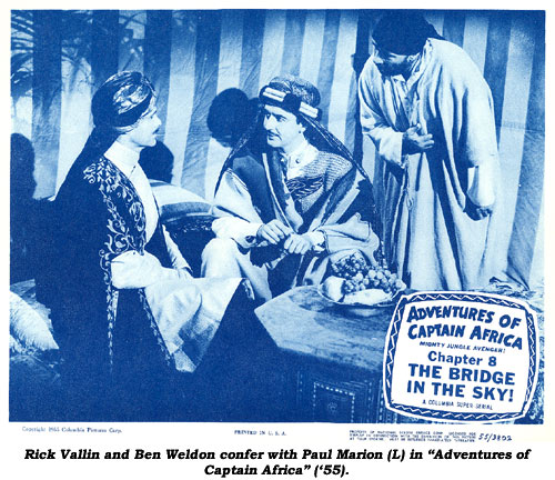 Rick Vallin and Ben Weldon confer with Paul Marion in "Adventures of Captain Africa" ('55).