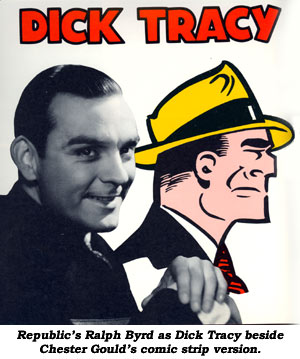 Republic's Ralph Byrd as Dick Tracy beside Chester Gould's comic strip version.