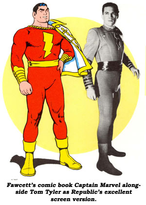 Fawcett's comic book Captain Marvel alongside Tom Tyler as Republic's excellent screen version.