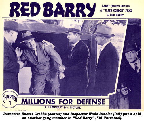Detective Buster Crabbe (center) and Inspector Wade Boteler (left) put a hold on another gang member in "Red Barry" ('38 Universal).