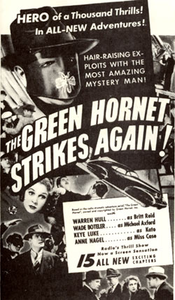 Print ad for "The Green Hornet Strikes Again!"