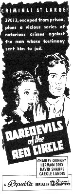 Newspaper ad for "Daredevils of the Red Circle".