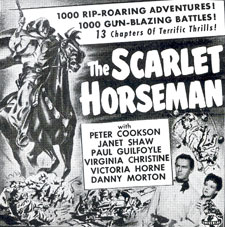 Newspaper ad for "The Scarlet Horseman" serial.