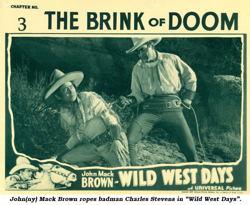 John(ny) Mack Brown ropes badman Charles Stevens in "Wild West Days".