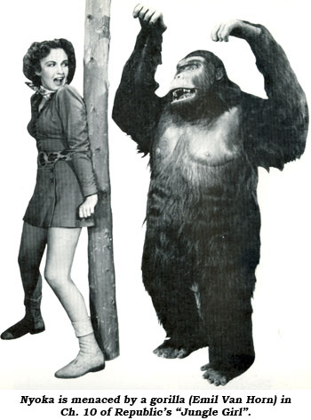 Nyoka is menaced by a gorilla (Emil Van Horn) in Ch. 10 of Republic's "Jungle Girl" serial.