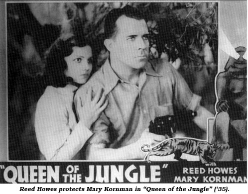 Reed Howes protects Mary Kornman in "Queen of the Jungle" ('35).