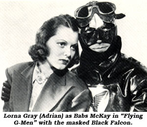 Lorna Gray (Adrian) as Babs McKay in "Flying G-Men" with the masked Black Falcon.