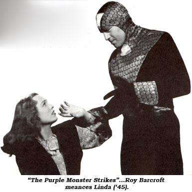 "The Purple Monster Strikes"...Roy Barcroft menaces Linda ('45).