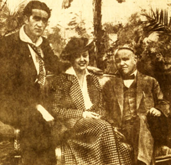 Silent Serial Heroine Grace Cunard, Francis Ford (left) and Universal head Carl Laemmle in February 1932. After being away from film since 1929, Cunard had just completed a role in “Heroes of the Flames” (‘31 Universal).