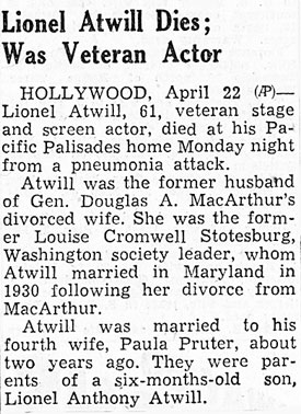 Lionel Atwill newspaper obit.