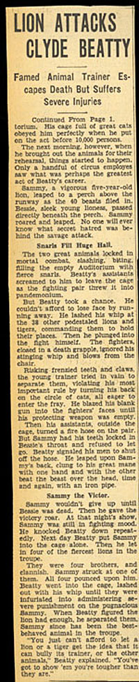 1/16/35 news article on Clyde Beatty.