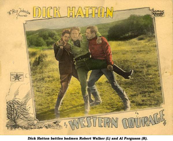 Dick Hatton battles badmen Robert Walker (L) and Al Ferguson (R).