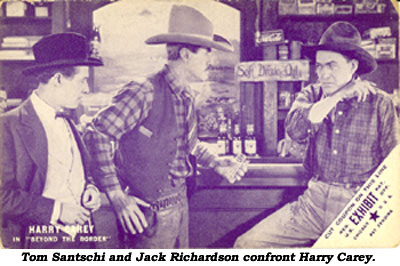 Tom Santschi and Jack Richardson confront Harry Carey in the arcade card scene photo from "Beyond the Border".