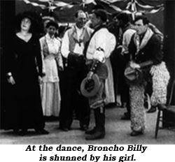 At the dance, Brocho Billy is shunned by his girl in "Puncher's New Love" (1911).