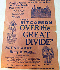 Ad flyer for "With Kit Carson Over the Great Divide".
