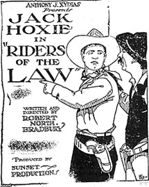 Newspaper ad for Jack Hoxie in "Riders of the Law"
