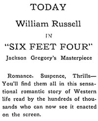 Ad for William Russell in "Six Feet Four".